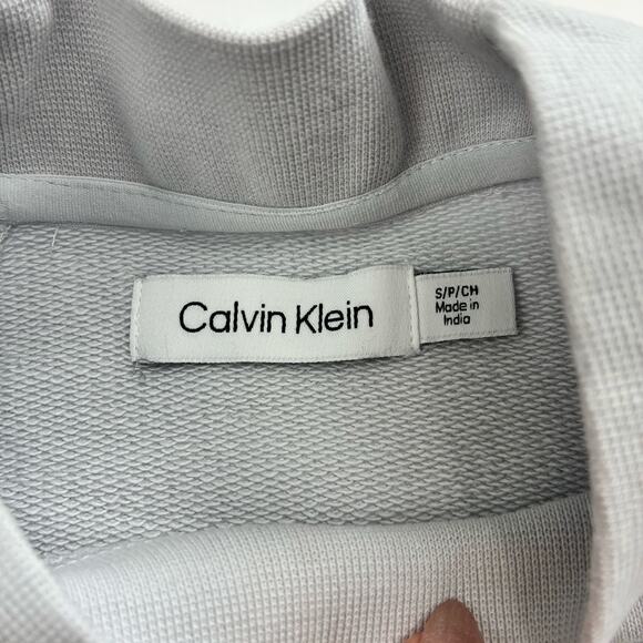 Calvin Klein Cropped Crewneck Sweatshirt Sz S – Gray Minimal Streetwear - Picture 3 of 7